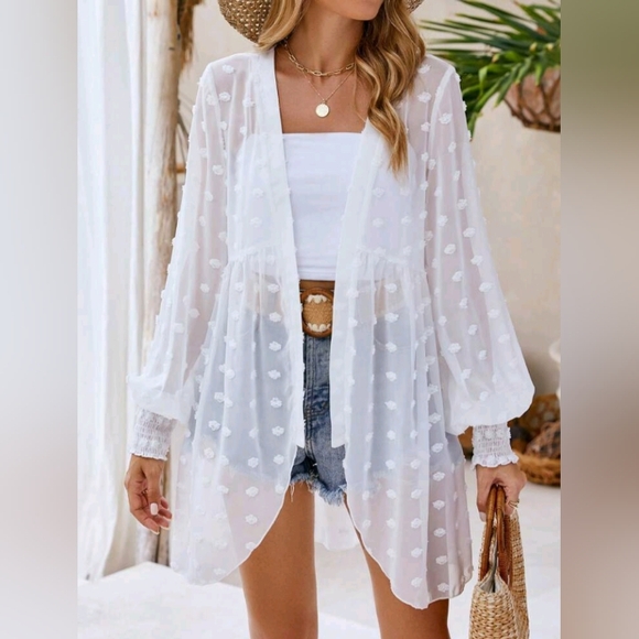 Jackets & Blazers - Lantern Sleeve Sheer Mesh Open Front Women's Jacket